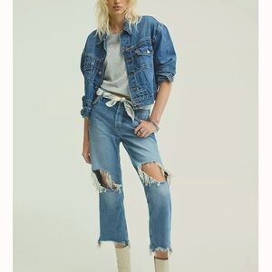 Free People Maggie Mid-Rise Straight-Leg Jeans light stone Wash Sz 26